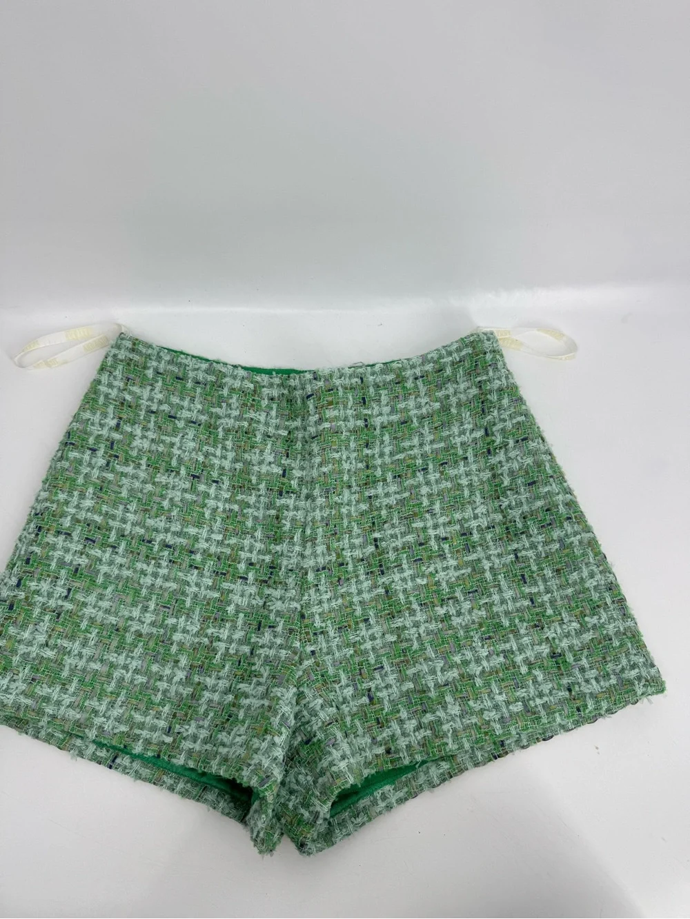 NWT Anthropologie Anna Sui Tweed Green & White Checkered Shorts Hi Rise Size 4